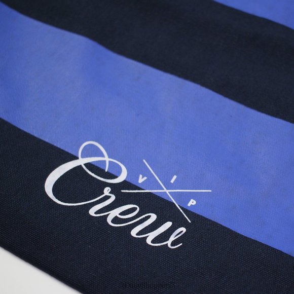 J. Crew VIP Black & Dark Periwinkle Blue Striped Canvas Rugby Tote Bag - Picture 2 of 4